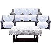 Kuber Industries Self Cotton 7 Piece 5 Seater Sofa Cover with Center ...