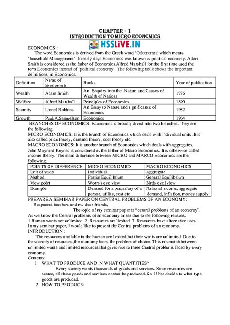 Hsslive XII Economics Ch1 Introduction to micro economics - CHAPTER - 1 ...