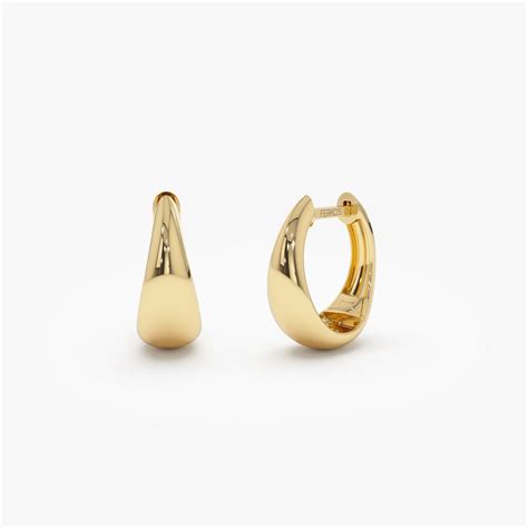 14k Gold Hoops, Teardrop Hoop Earrings, Tapered Hoops, Teardrop Huggie ...