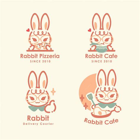 Cute vector hand drawn rabbit logo collection | Premium Vector