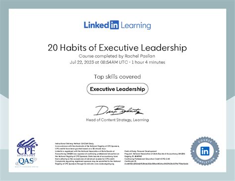 Certificate Of Completion 20 Habits of Executive Leadership - 20 Habits ...