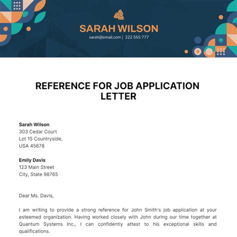 Free Reference For Job Application Letter Template to Edit Online
