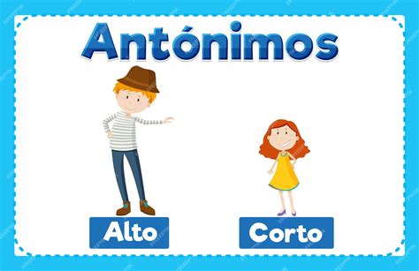Alto y Corto Tarjeta de palabras antónimas en español significa alto y ...