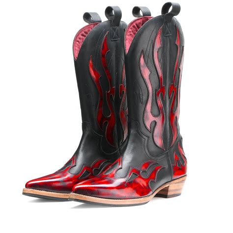 Olean Handpainted Flame Cowboy Boots - Red