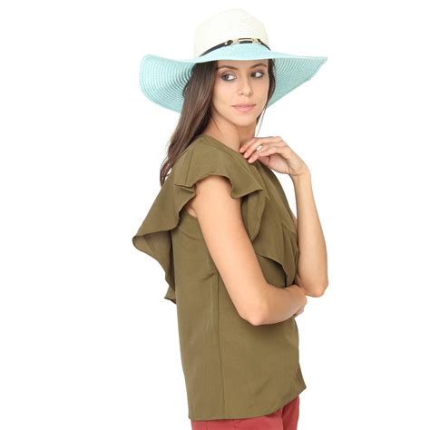 Buy FabSeasons Long Brim Blue & Beige Beach and Sun Hat for Women ...