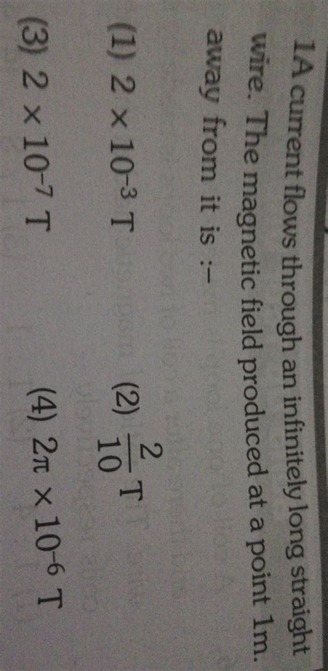 1 ampere current flows through an infinitely long straight wire the ...