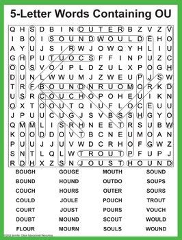 5-Letter Words Containing OU Word Search | Vocabulary | ELA | Spelling