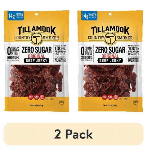 (2 pack) Tillamook Country Smoker Zero Sugar Jerky, Original, 6.5 oz ...