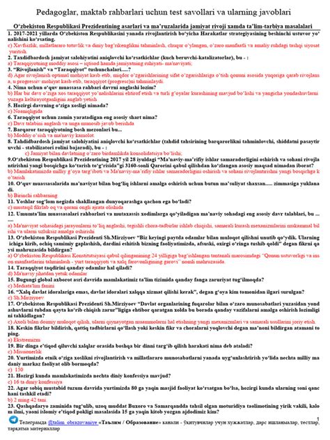 педагоглар учун тест саволлари ва | PDF
