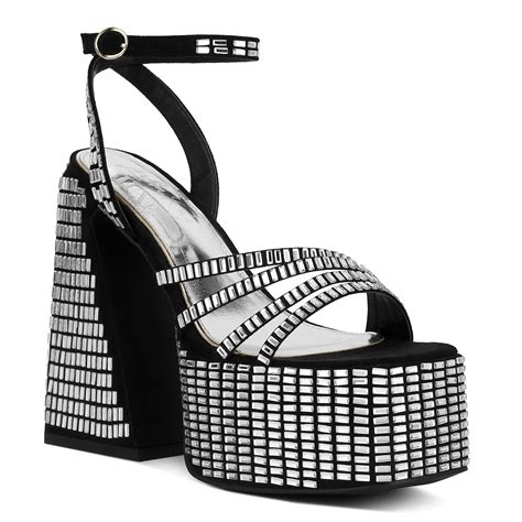 Mirror Embellished Flare Block Heel Sandals – London Rag India