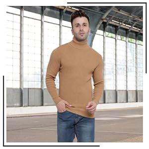DENIMHOLIC Men's Cotton Turtle Neck Sweater (in, Alpha, S, Black Dark ...