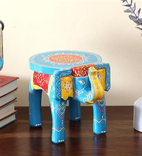 Ujjwal Wood Decorative Rajastani Hand Painted Elephant Stool ...