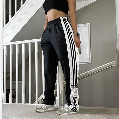 Adidas Originals Women's Black and White Trousers | Depop