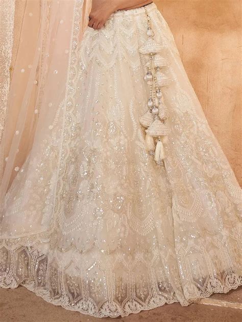 Designer Wear Off White Net Embroidered Work Umbrella Lehenga Coli ...