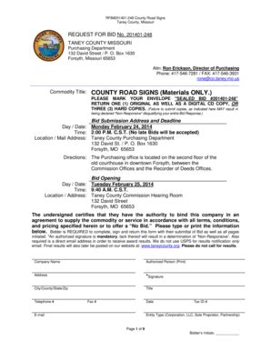 Fillable Online taneycounty RFB#201401-248 County Road Signs Taney ...
