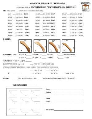 Fillable Online MINNESOTA PERGOLA KIT QUOTE FORM Fax Email Print ...