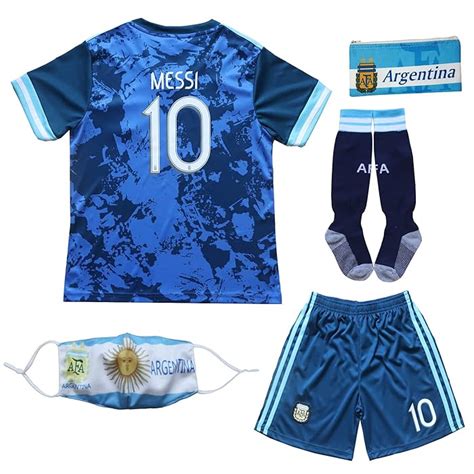 Buy 2021 Argentina Away Dark Blue #10 Lionel Messi Kids Soccer Jersey ...
