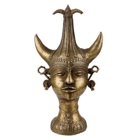 Handmade Golden Brass Tribal Head-Showpiece Dhokra Art Form