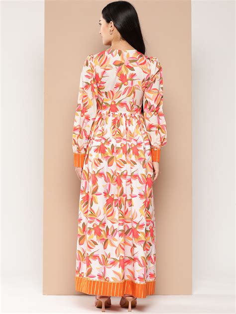 Ahalyaa Floral Printed Tie-Ups Crepe Empire Ethnic Dress