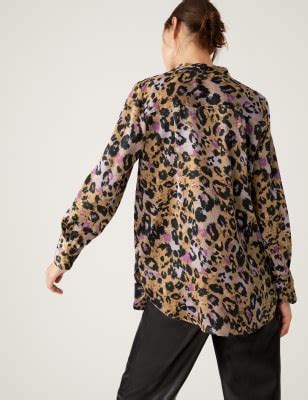 Animal Print Collared Bib Detail Shirt