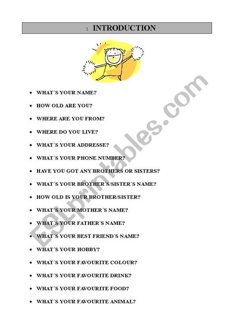 Free Printable Introduction Worksheets 的图像结果