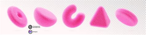 Pink fur fluffy geometric 3d shapes render icon set furry triangle ...