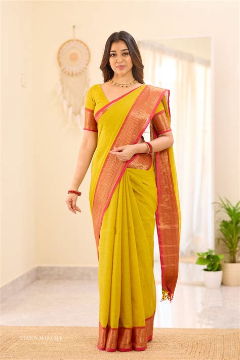 Saffron Yellow Chettinad Cotton Saree