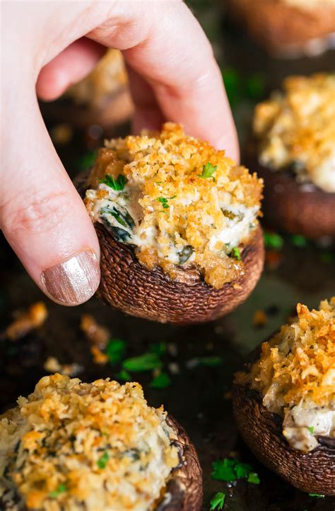 Cheesy Spinach Stuffed Mushrooms - Peas and Crayons