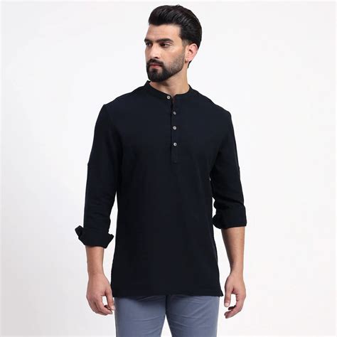 Black Airy Linen Short Kurtas for Men – Diruno Fashion