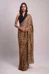 Buy Beige Lurex, Georgette, Silk Sequins Leopard Print Saree With Tie ...