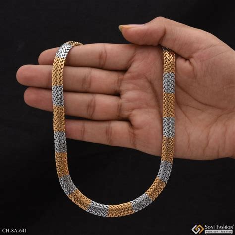 V Rings In Dual Color Golden-silver Chain For Men - Hip Hop Style A641 ...