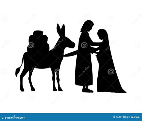 Joseph and Mary Virgin in Mule Silhouettes Manger Characters Stock Vector - Illustration of ...