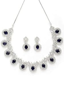 Buy Karatcart Silver Tone Blue American Diamond Studded Necklace Set ...