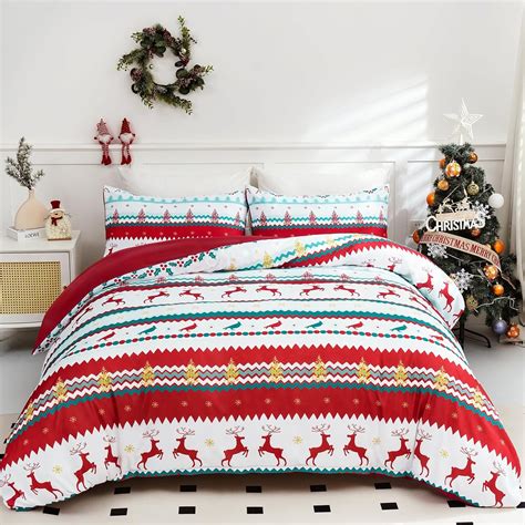 Amazon.com: Dobuyly Christmas Duvet Cover King Size, Christmas Elk Bird ...