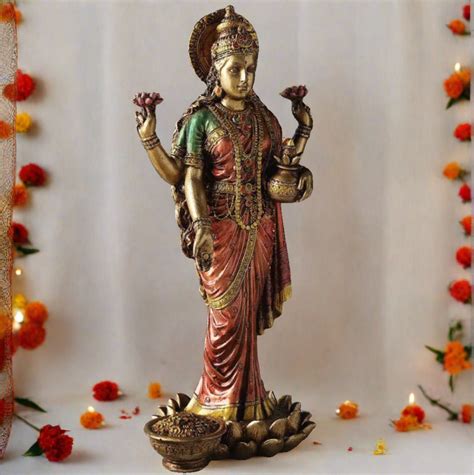 Lord Vishnu & Goddess Lakshmi Standing Idols in Antique/Copper Finish ...
