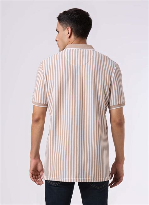 Men Beige Striped Regular Fit Polo | Pepe Jeans India