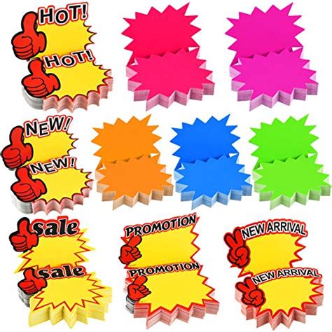 500 Pieces Burst Signs Fluorescent Signs Blank Star Shape Retail ...