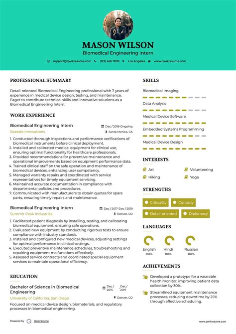 10+ Biomedical Engineering Intern Resume Samples & Templates for 2025