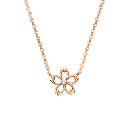 Buy Carleen 14K Solid Rose Gold Diamond Cherry Blossom Flower Necklace ...