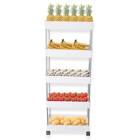 PULSBERY Multi-Purpose Plastic Stackable Slim Racks with Wheels(White ...