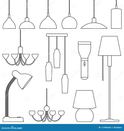 Lamps of Different Types, Set. Chandeliers, Lamps, Bulbs, Table Lamp ...