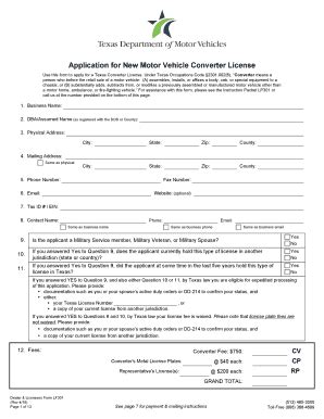 Fillable Online txdmv LF301 Application for New Motor Vehicle Converter ...
