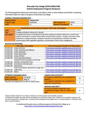 Fillable Online Program Costs and Gainful Employment Disclosure ...