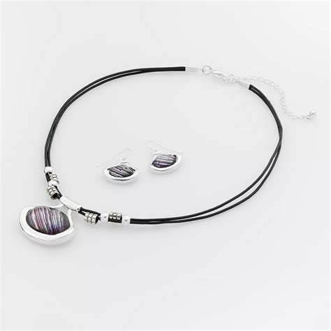 Silver-Tone Oval Multistrand Pendant & Drop Earring Set