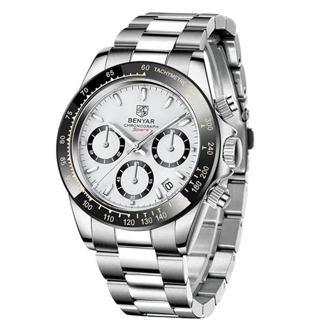 Benyar - BY-5169 White Classic Men's Watch with Chronograph and Stainl ...