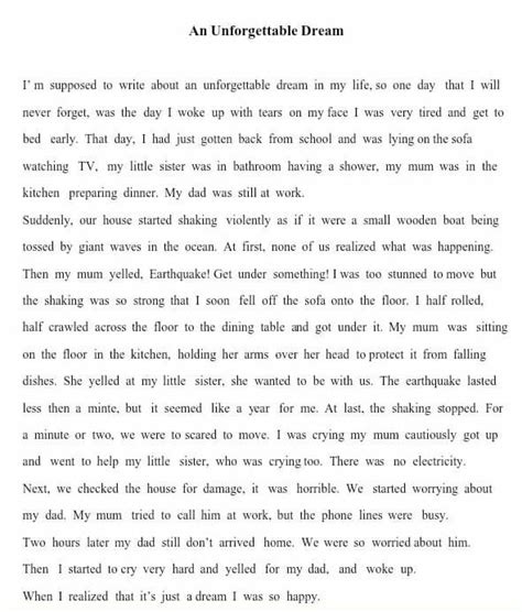 Write a paragraph on 'An Unforgettable Dream'. - Brainly.in