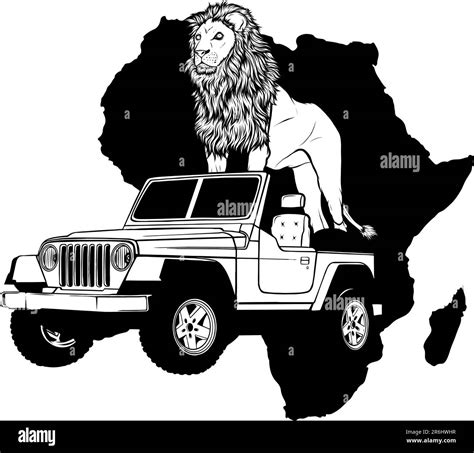 Vector illustration of Africa silhouette with lion and jeep Stock Vector Image & Art - Alamy