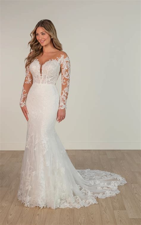 Lace Fit-and-Flare Wedding Dress with Illusion Sleeves