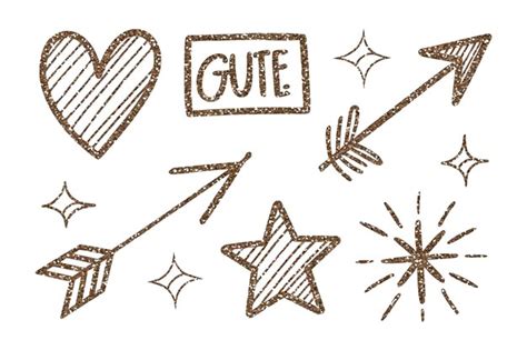 Glitter pen doodle line elements cute heart arrow star sparkle icons ...