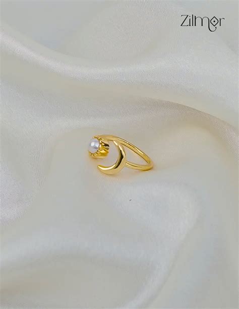 18K Gold Plated Handmade Stone with Half Moon Adjustable Ring – Anti-T ...